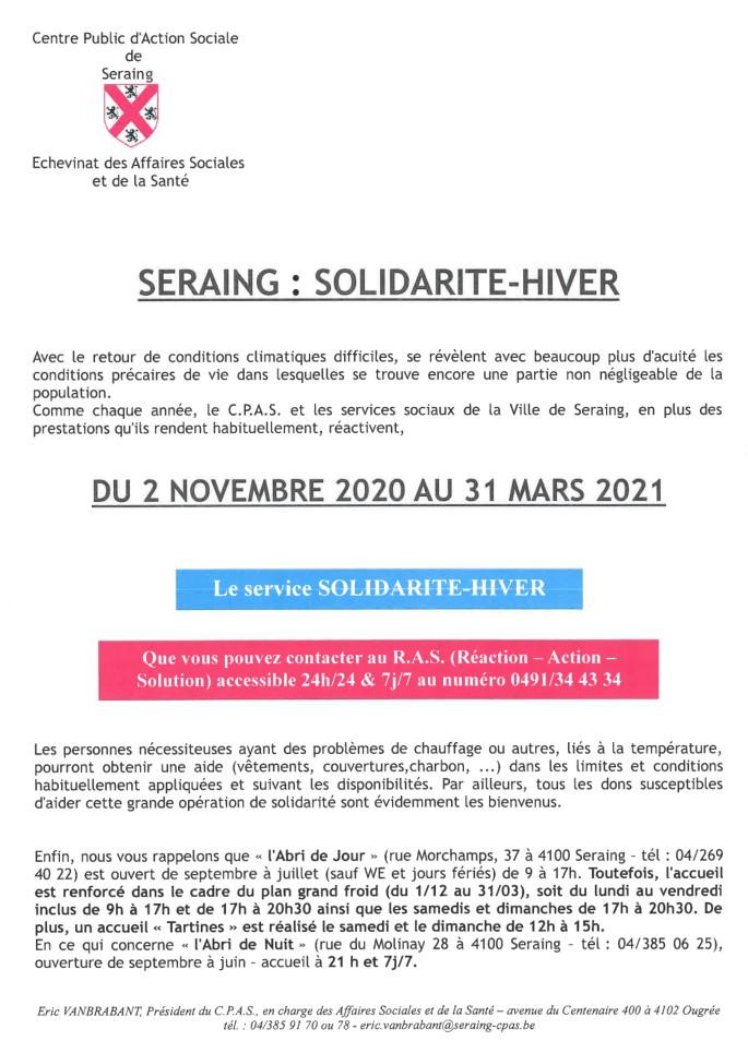 Seraing active son service Solidarité-Hiver
