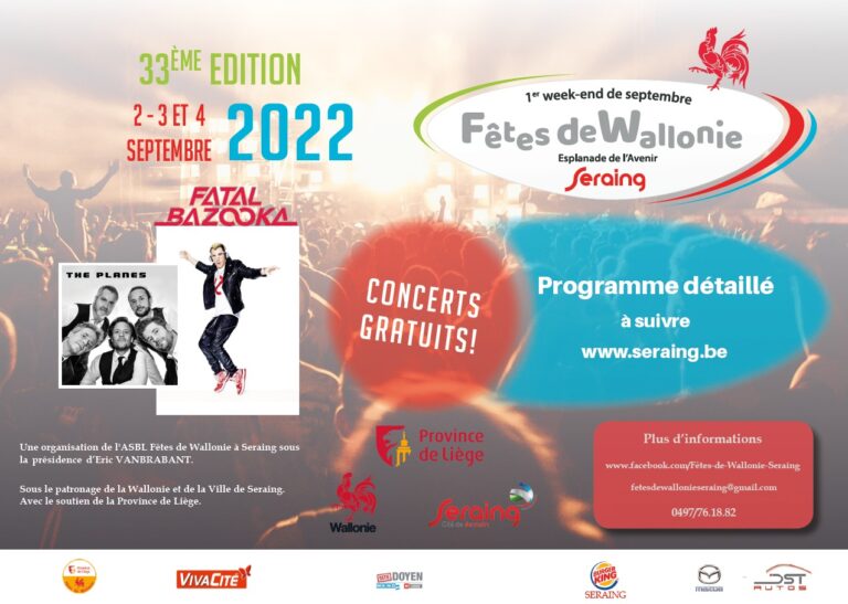 Programme des Fêtes de Wallonie – 2, 3 & 4 septembre – 33ème édition