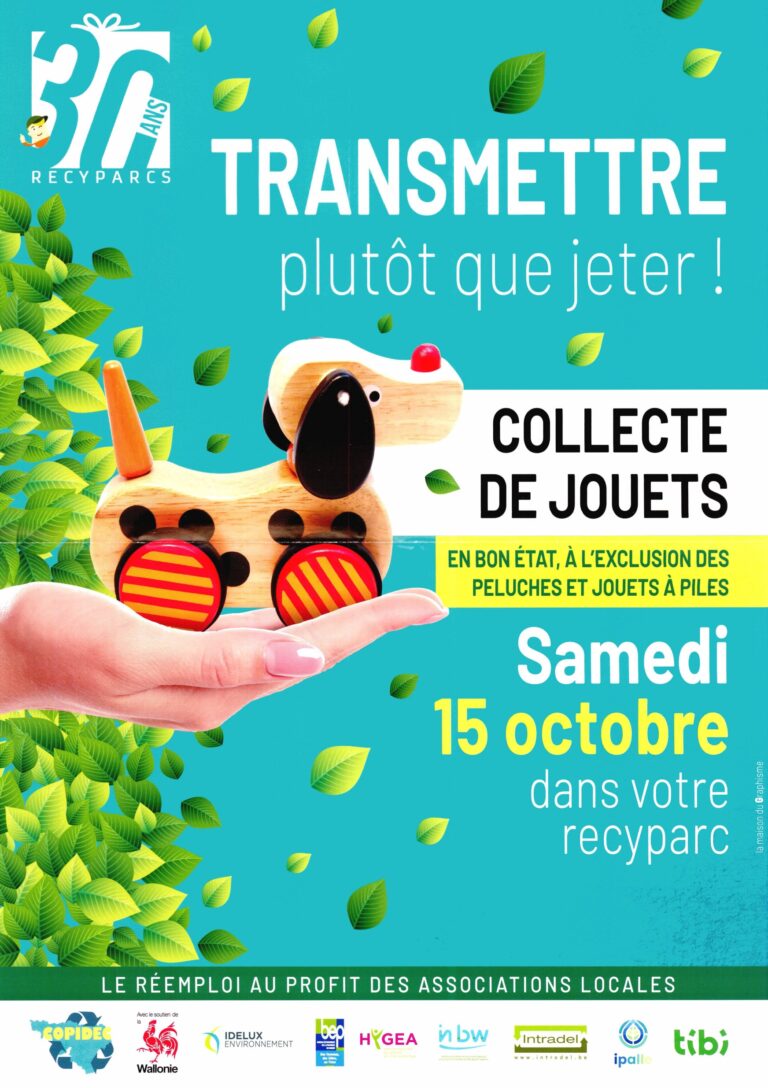 Intradel organise une collecte de jouets dans ses recyparcs le 15 octobre