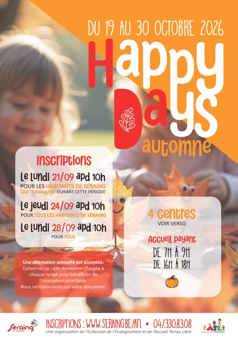 Happy Days de Toussaint/Automne 2026 : Inscriptions